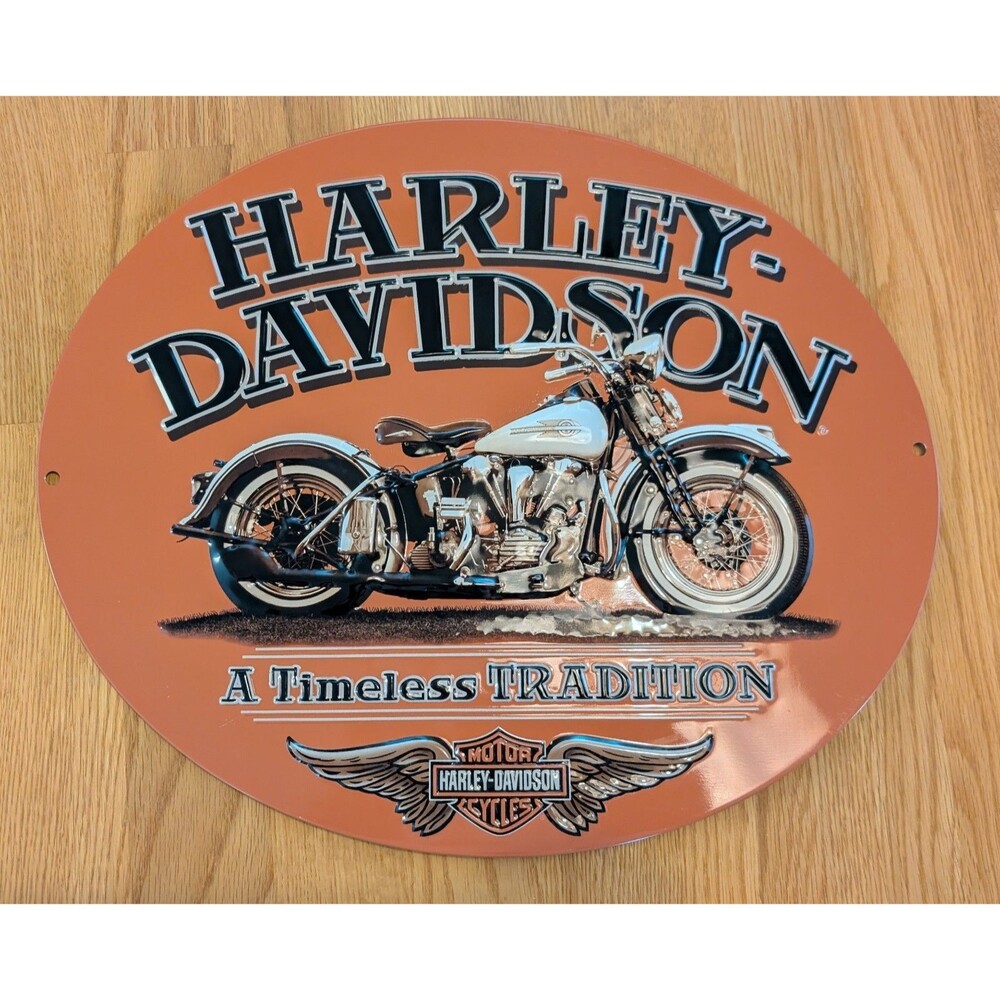 Harley-Davidson Embossed Timeless Oval Vintage Motorcycle Tin Sign Orange 16x13
